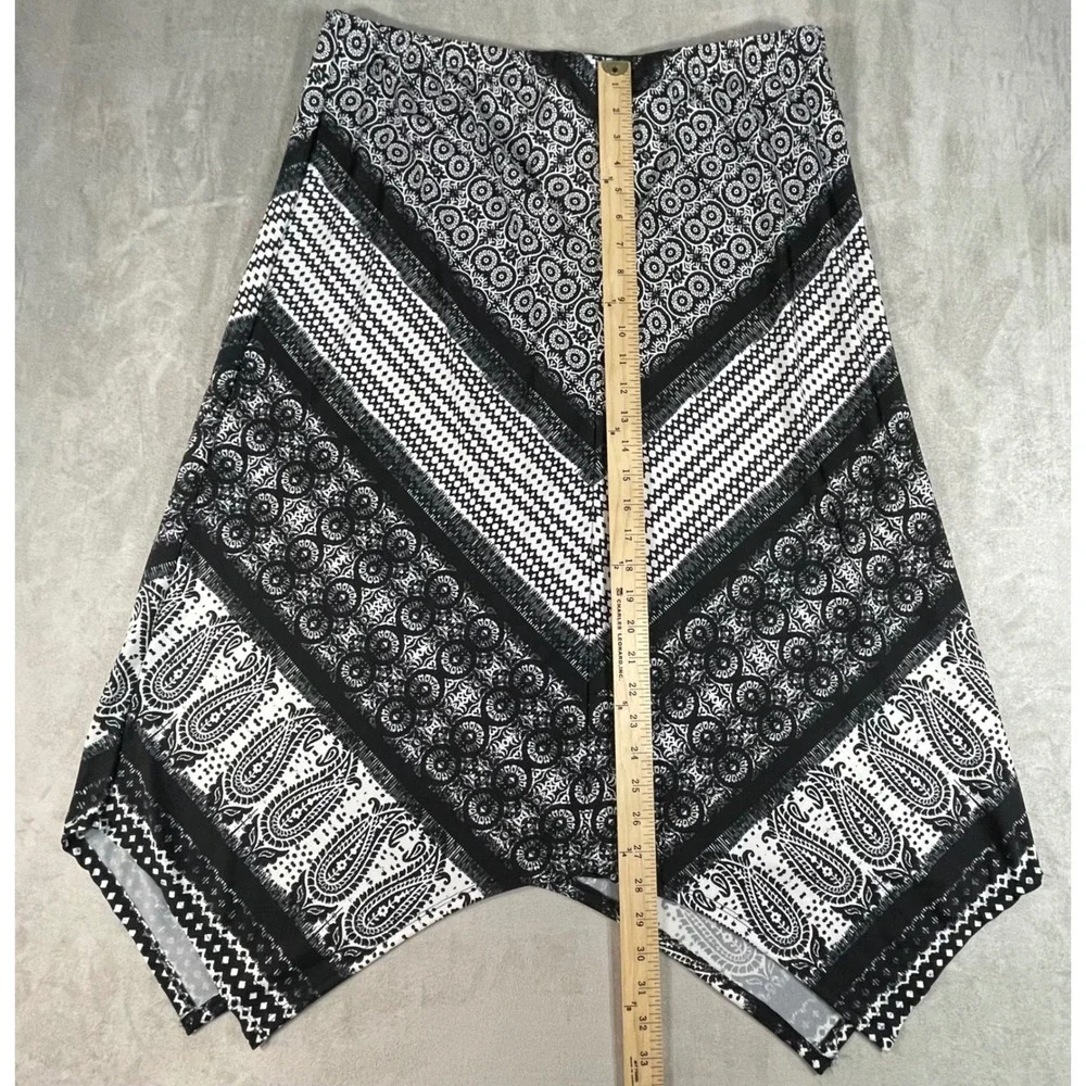 NY Collection Skirt Women PXL Black White Handkerchief Hem Paisley Boho